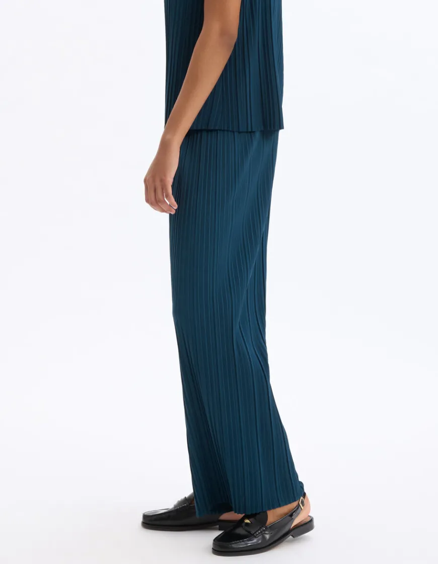 Celio Pantalon ensemble maille plissée - bleu^Femme Pantalons|Les Ensembles