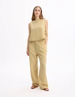 Celio Pantalon fluide coton lin - jaune^Femme Les Tailleurs|Pantalons
