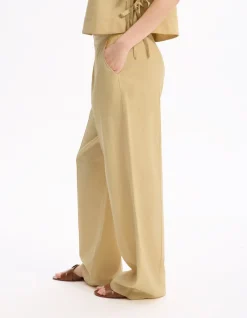 Celio Pantalon fluide coton lin - jaune^Femme Les Tailleurs|Pantalons