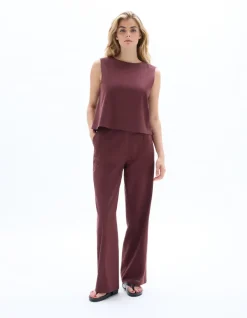 Celio Pantalon fluide coton lin - marron^Femme Les Tailleurs|Les Meilleures Ventes