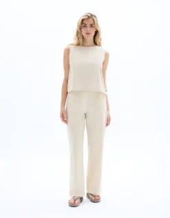 Celio Pantalon fluide coton lin - beige^Femme Les Tailleurs|Pantalons