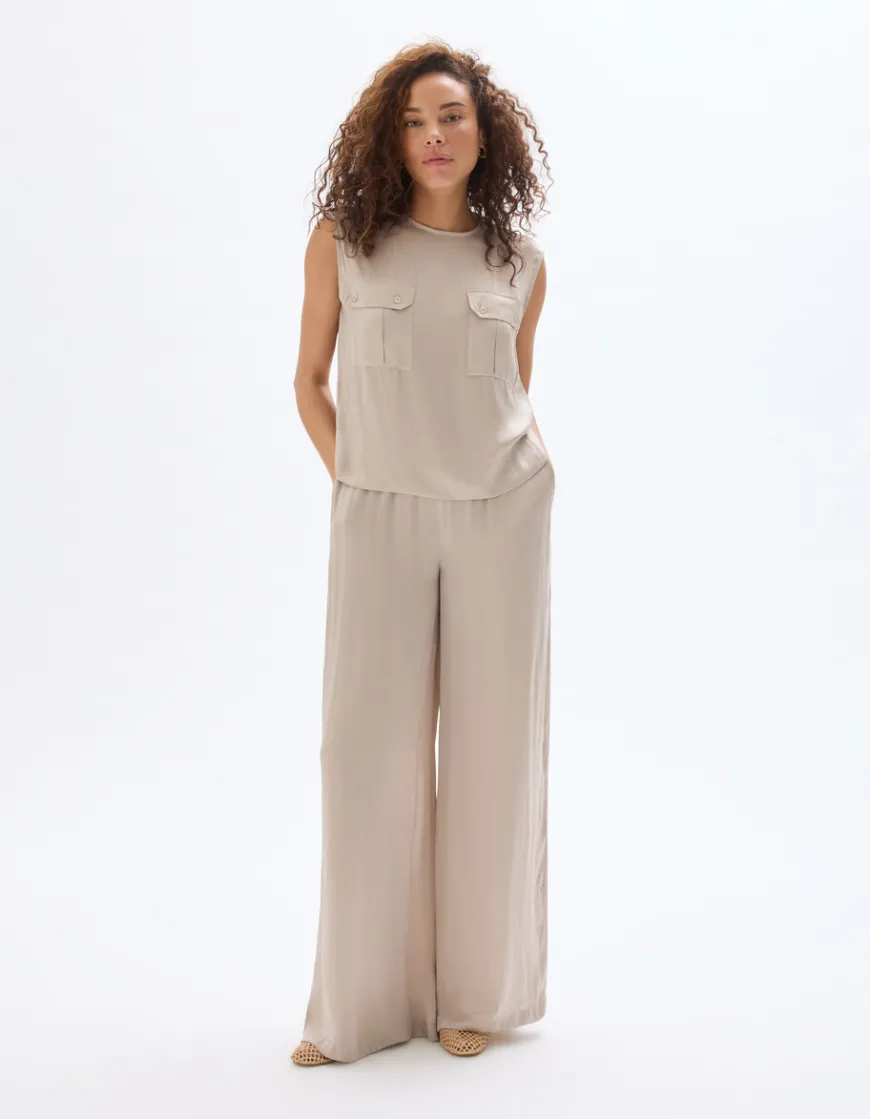 Celio Pantalon fluide satiné - beige^Femme Pantalons|Les Ensembles