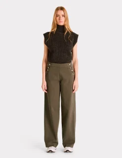 Celio pantalon large à bouton - kaki^Femme Pantalons