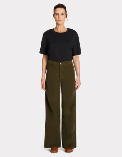 Celio Pantalon large en velours - kaki^Femme Les Meilleures Ventes|Pantalons