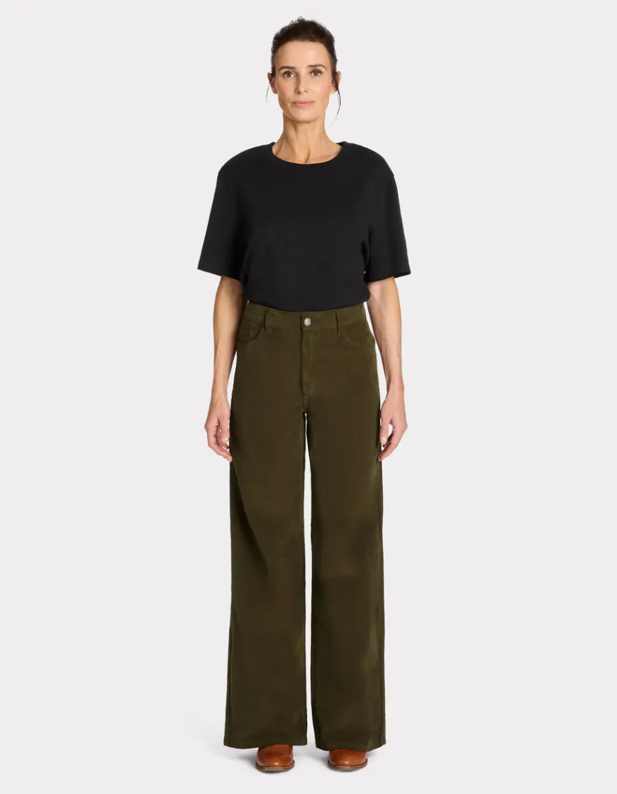 Celio Pantalon large en velours - kaki^Femme Les Meilleures Ventes|Pantalons