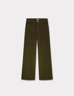 Celio Pantalon large en velours - kaki^Femme Les Meilleures Ventes|Pantalons