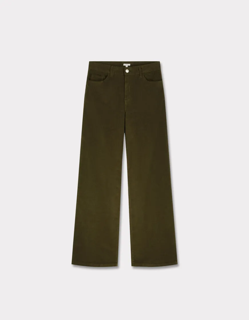 Celio Pantalon large en velours - kaki^Femme Les Meilleures Ventes|Pantalons
