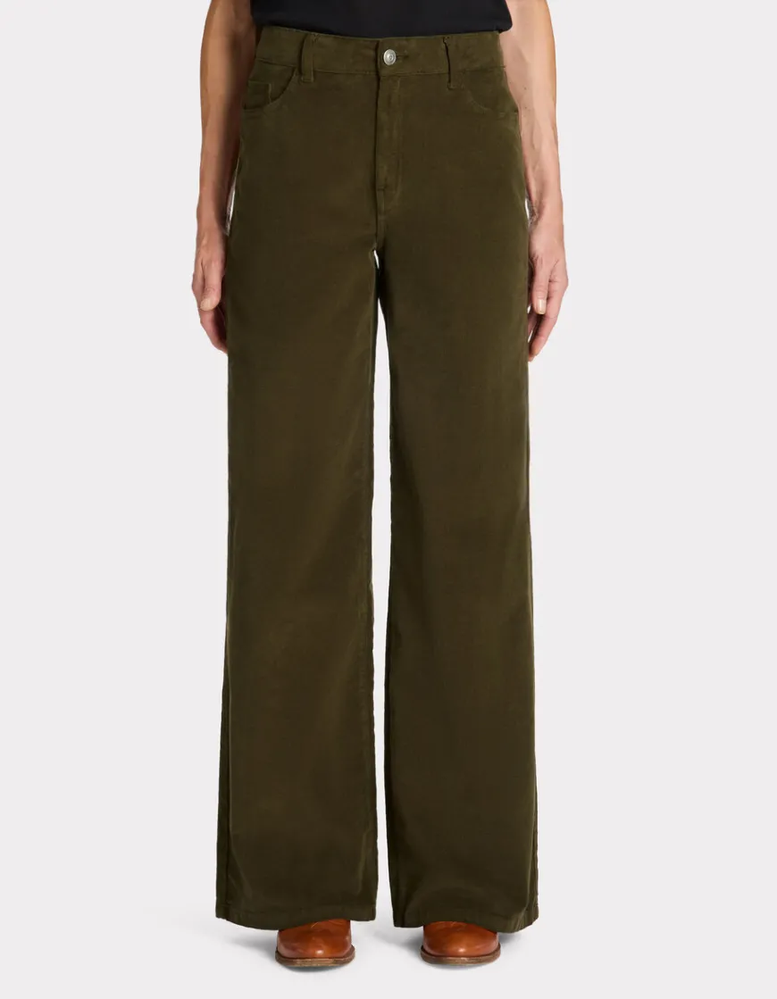 Celio Pantalon large en velours - kaki^Femme Les Meilleures Ventes|Pantalons
