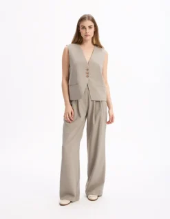 Celio pantalon large taille haute - beige^Femme Pantalons|Les Ensembles