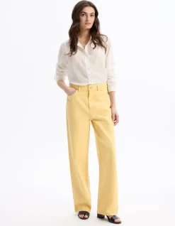 Celio Pantalon large type jeans - jaune^Femme Pantalons