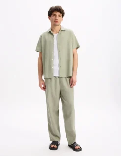 Celio Pantalon loose 100% lin - vert^Homme Pantalons En Lin|Pantalons