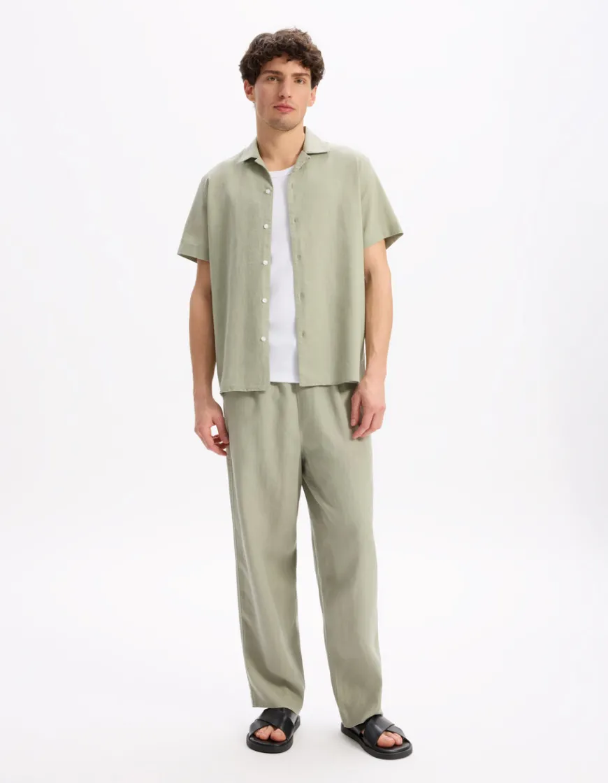 Celio Pantalon loose 100% lin - vert^Homme Pantalons En Lin|Pantalons