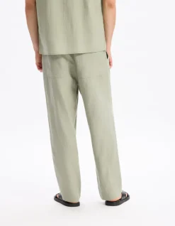 Celio Pantalon loose 100% lin - vert^Homme Pantalons En Lin|Pantalons