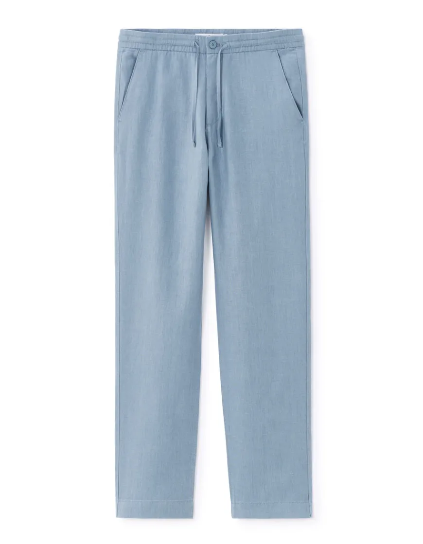 Celio Pantalon straight 100% lin - bleu^Homme Pantalons En Lin|Pantalons