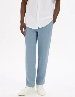Celio Pantalon straight 100% lin - bleu^Homme Pantalons En Lin|Pantalons
