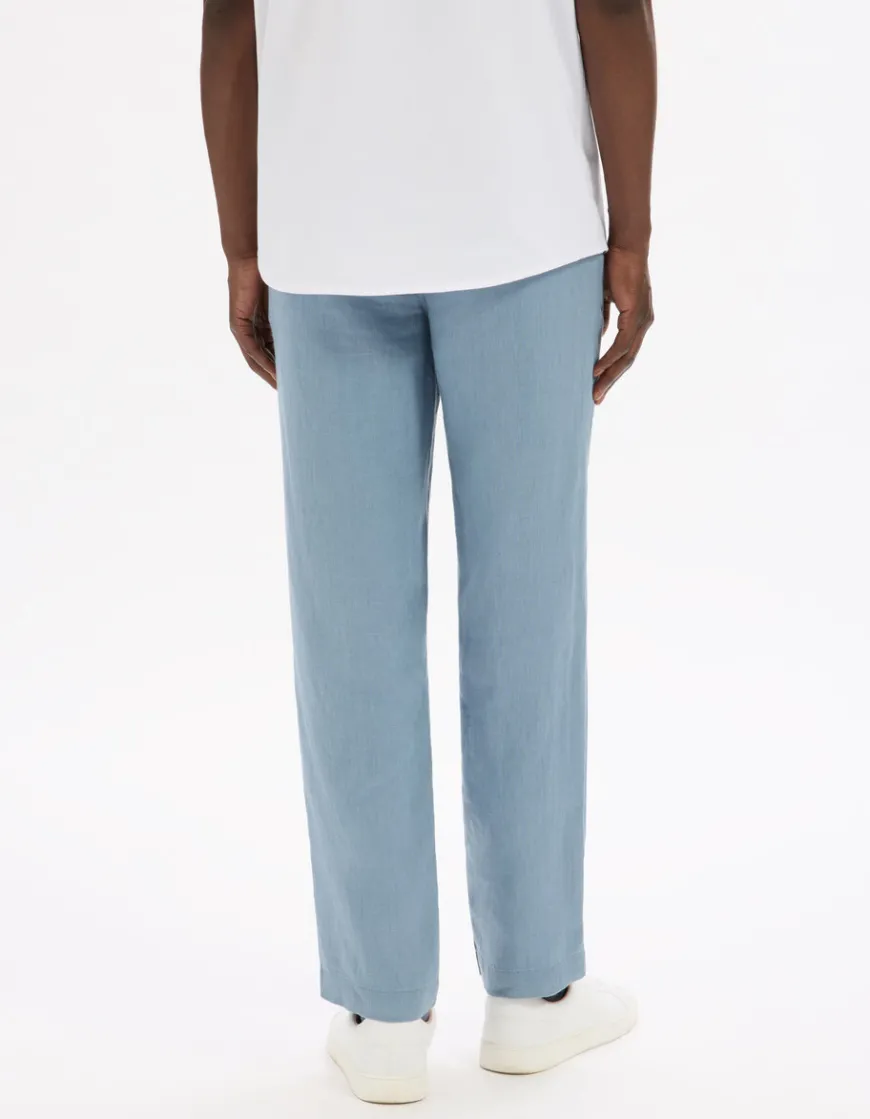 Celio Pantalon straight 100% lin - bleu^Homme Pantalons En Lin|Pantalons