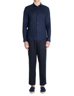 Celio Pantalon straight 100% lin - marine^Homme Pantalons En Lin|Pantalons