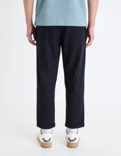 Celio Pantalon straight en lin et coton - marine^Homme Pantalons En Lin|Pantalons