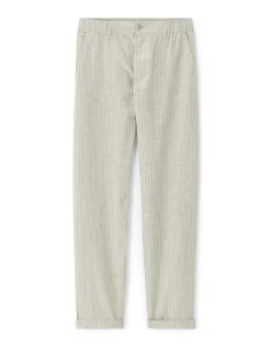 Celio Pantalon straight rayé en lin et coton - sauge^Homme Pantalons En Lin|Pantalons