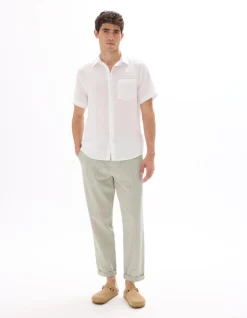 Celio Pantalon straight rayé en lin et coton - sauge^Homme Pantalons En Lin|Pantalons