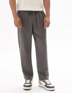 Celio Pantalon uni 100% lin - gris foncé^Homme Pantalons En Lin|Pantalons
