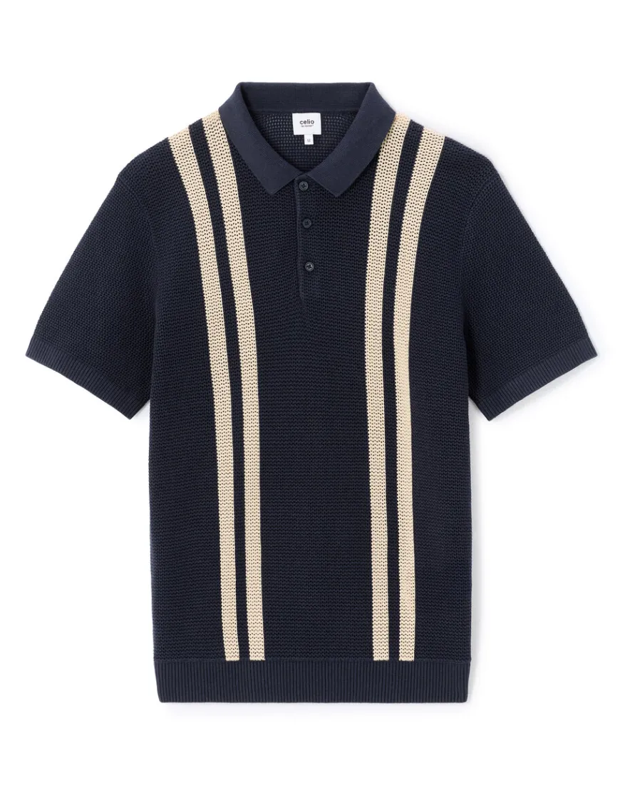 Celio Polo en maille texturée 100% coton - marine^Homme Polos