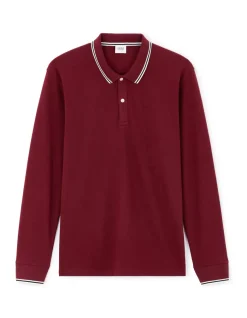 Celio Polo piqué manches longues en coton - bordaux^Homme Polos