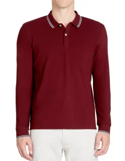 Celio Polo piqué manches longues en coton - bordaux^Homme Polos