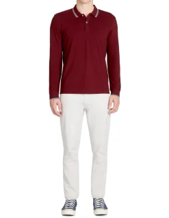 Celio Polo piqué manches longues en coton - bordaux^Homme Polos