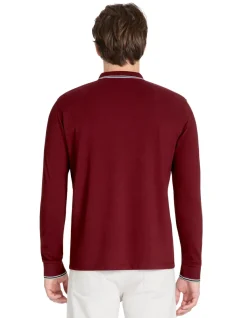 Celio Polo piqué manches longues en coton - bordaux^Homme Polos