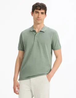 Celio Polo piqué regular 100% coton - gris vert^Homme Polos