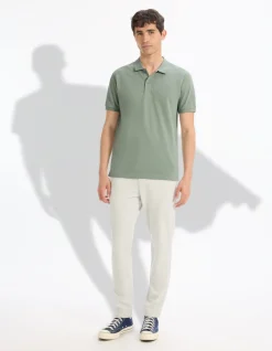 Celio Polo piqué regular 100% coton - gris vert^Homme Polos