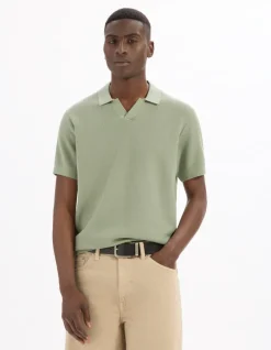 Celio Polo piqué regular 100% Coton tricot - vert^Homme Polos