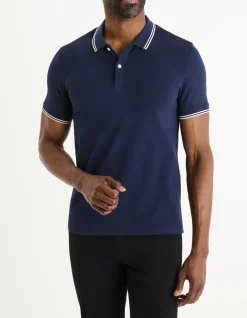 Celio Polo piqué slim en coton stretch - marine^Homme Polos