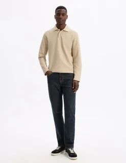 Celio Polo regular 100% coton manches longues - beige^Homme Polos