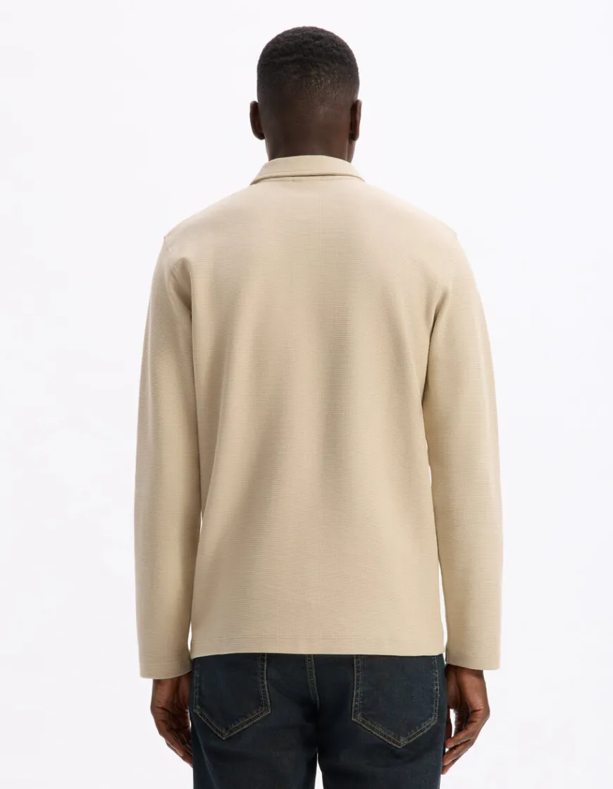 Celio Polo regular 100% coton manches longues - beige^Homme Polos