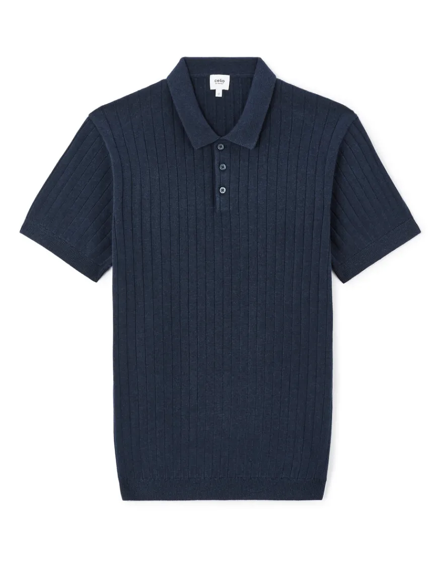 Celio Polo regular en maille texturée coton mélangé - marine^Homme Polos