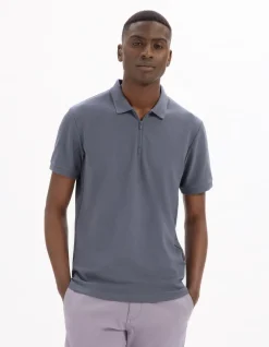 Celio Polo slim coton mélangé - bleu^Homme Polos
