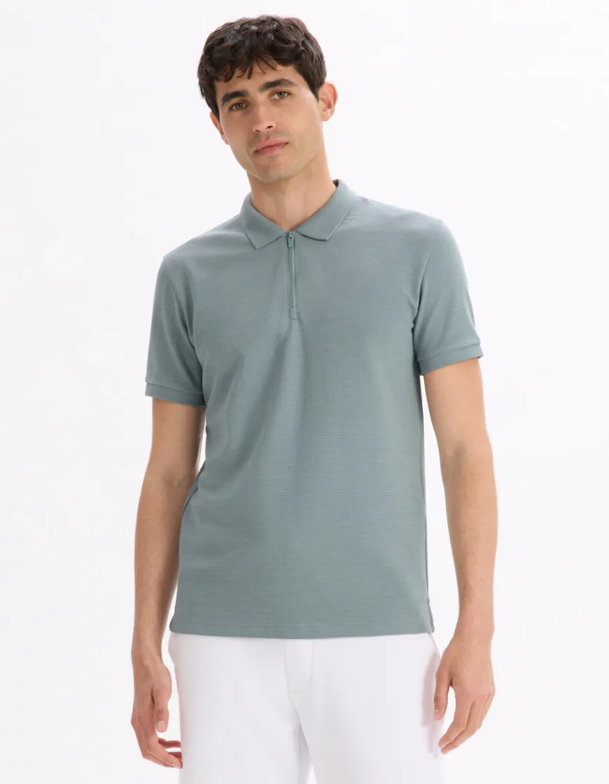 Celio Polo slim coton mélangé - vert^Homme Polos