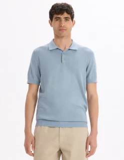 Celio Polo slim en maille coton mélangé - bleu clair^Homme Polos