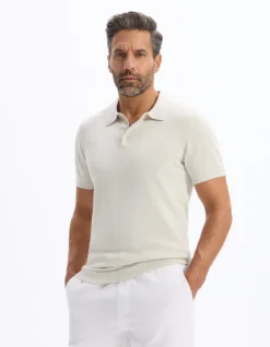 Celio Polo slim en maille coton mélangé - ecru^Homme Polos