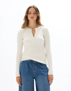 Celio Pull à col rond boutonné - écru^Femme Pulls