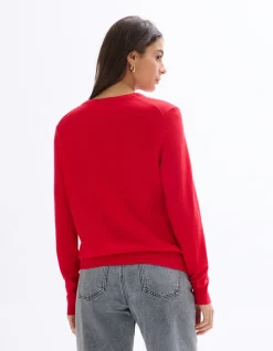 Celio Pull 100% laine mérinos à col rond - rouge^Femme Pulls