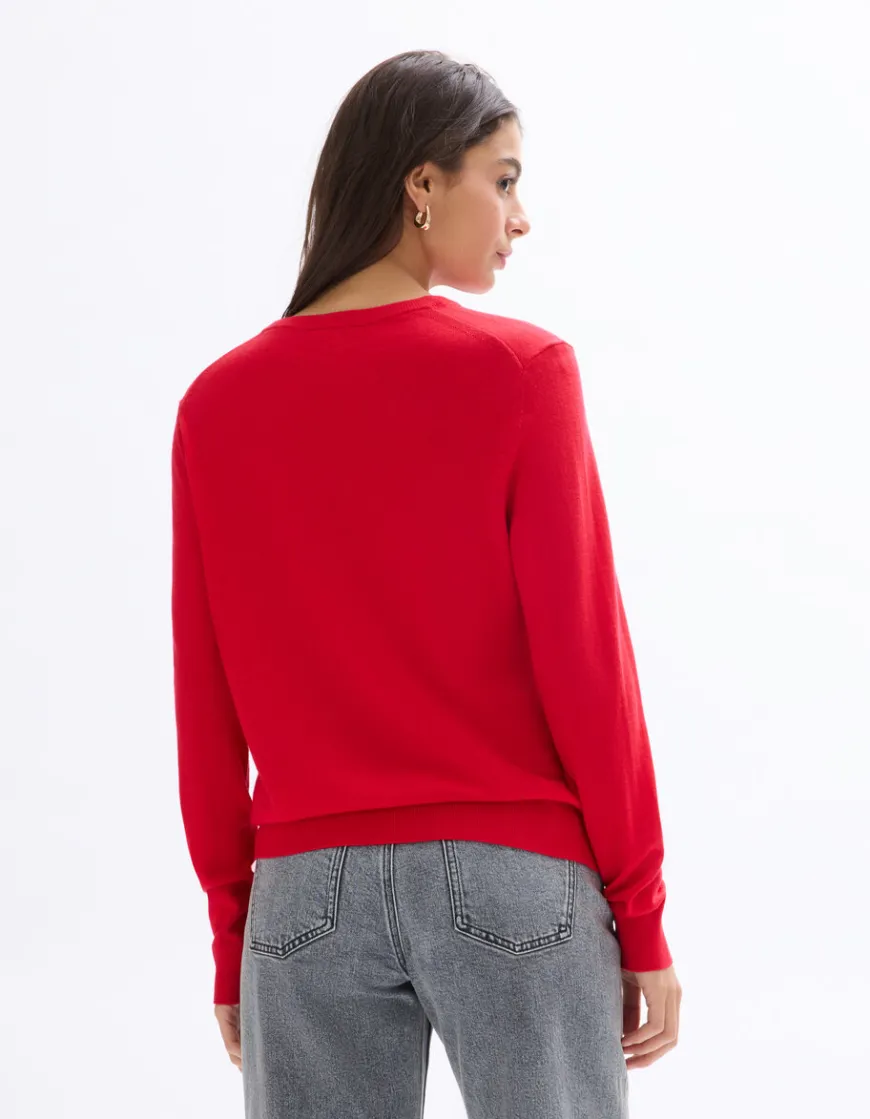Celio Pull 100% laine mérinos à col rond - rouge^Femme Pulls
