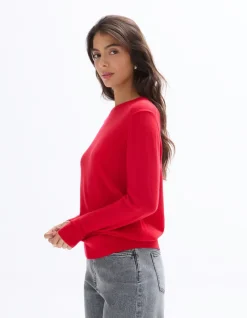 Celio Pull 100% laine mérinos à col rond - rouge^Femme Pulls