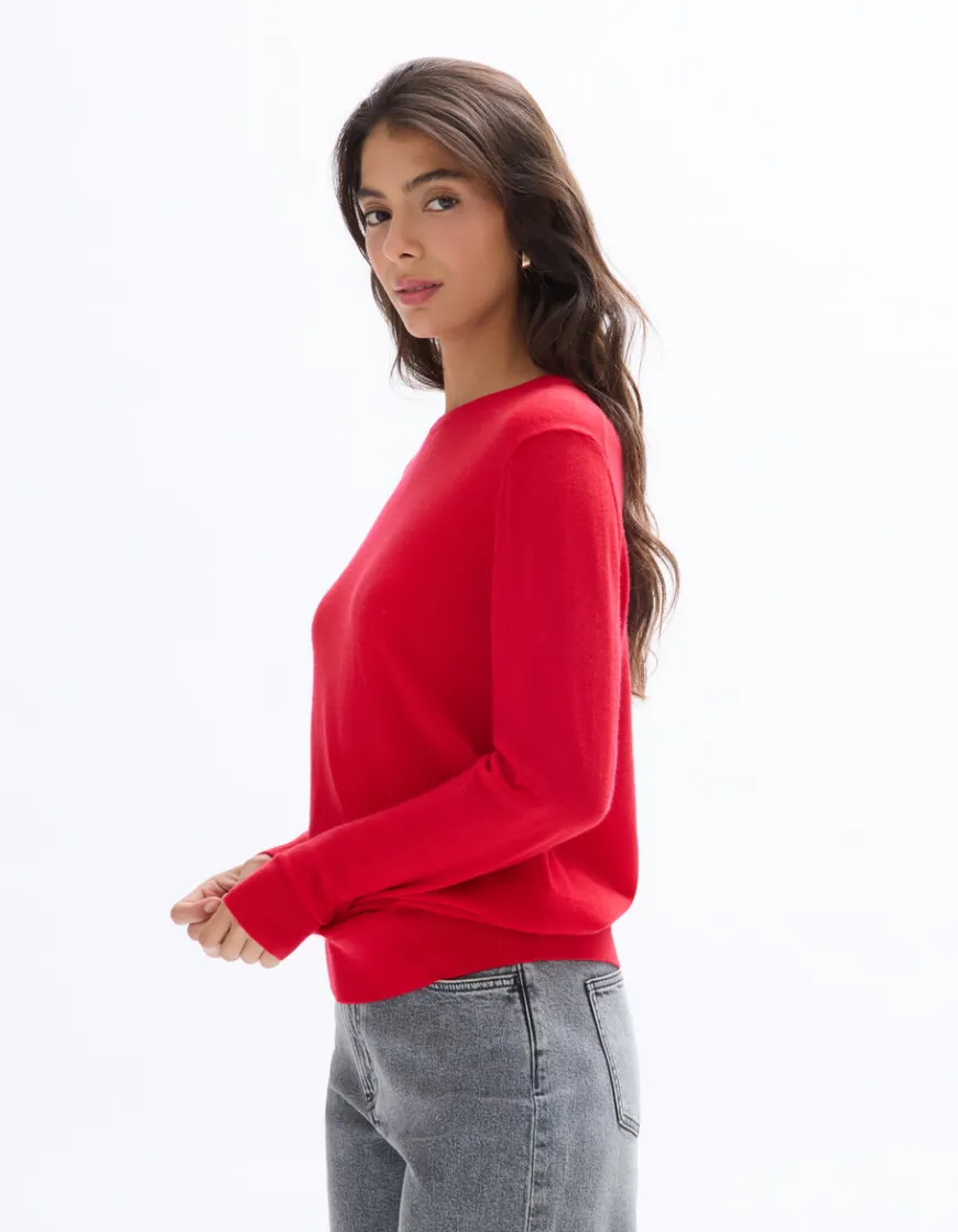 Celio Pull 100% laine mérinos à col rond - rouge^Femme Pulls