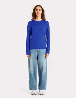 Celio Pull 100% laine mérinos à col rond - bleu^Femme Pulls