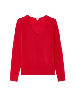 Celio Pull 100% laine mérinos à col v - rouge^Femme Pulls