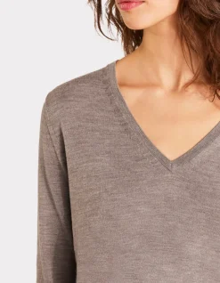 Celio Pull 100% laine mérinos à col V - taupe^Femme Pulls