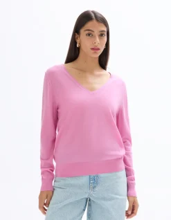 Celio Pull 100% laine mérinos à col V - rose^Femme Pulls